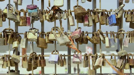 love locks on a fence by the beach