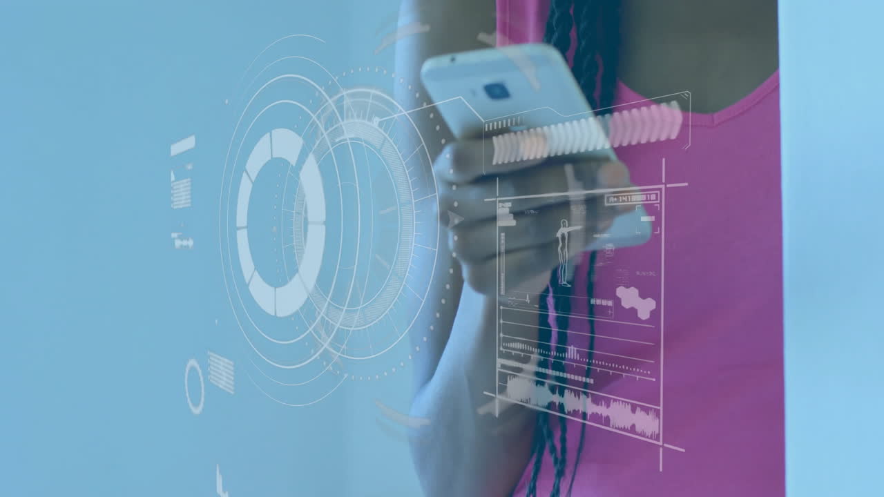 Using smartphone with digital interface overlay in school setting, student focusing