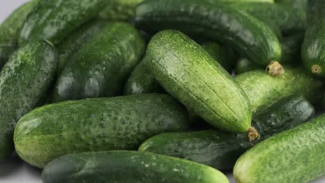 vertical panorama of a heap of fresh, ripe cucumbers