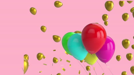 animación de globos multicolores con espacio de copia sobre un fondo rosado
