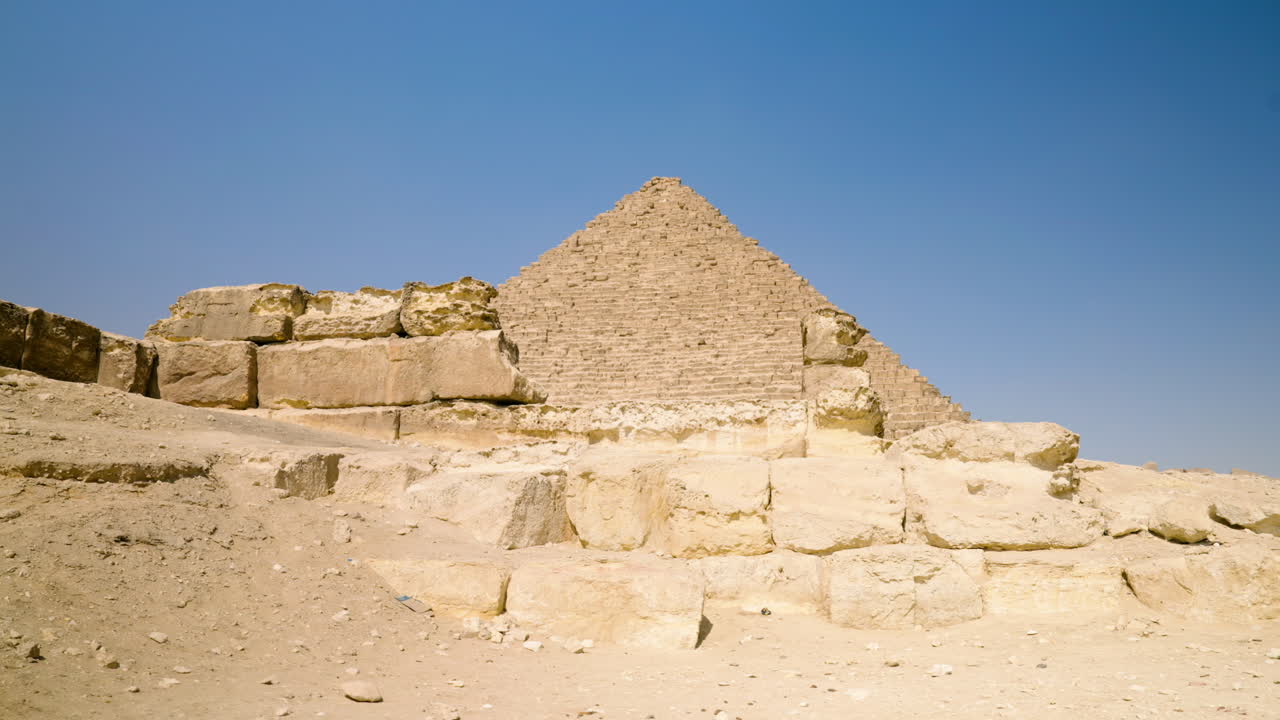 Limestone Rock Ruins At Giza Plateau During Sunrise In Giza, Egypt. Close-up Shot