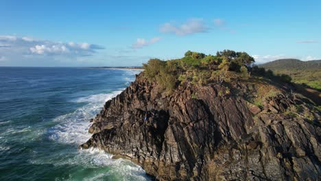 Ocean-Waves-Splashing-At-Norries-Head,-New-South-Wales,-Australia---aerial-shot