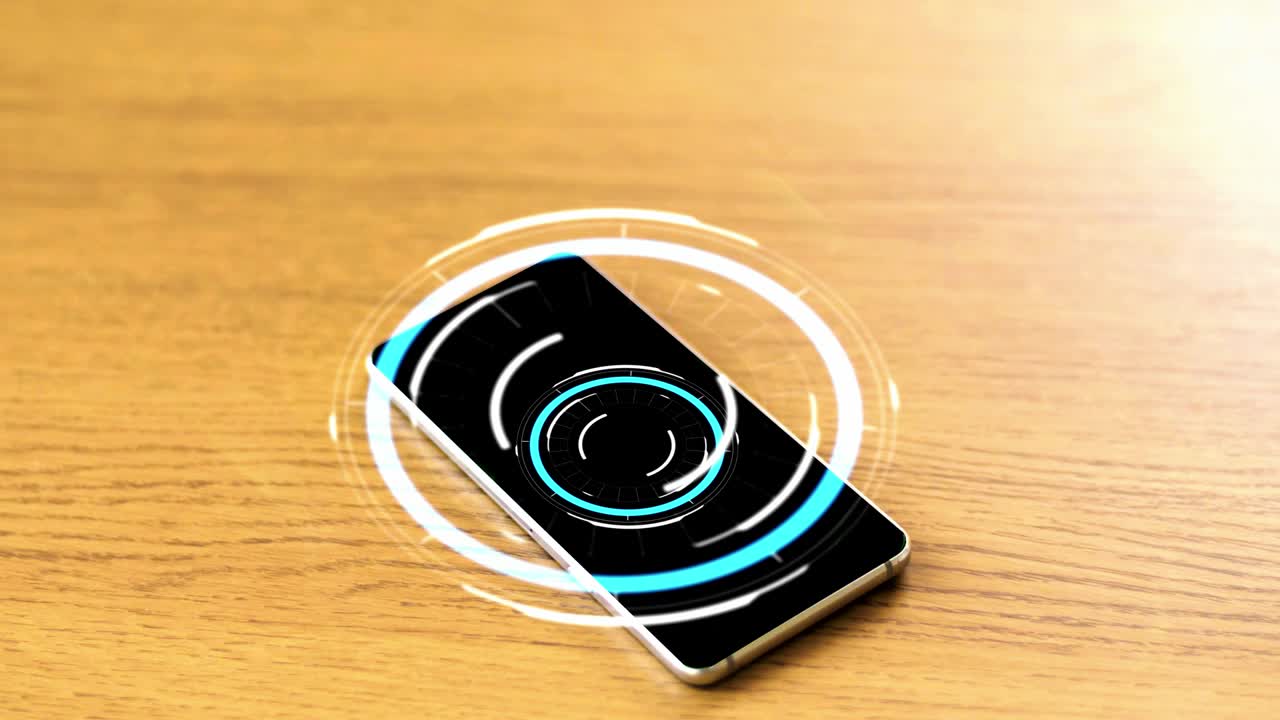 테이블 위에 가상 회로 홀로그램이 있는 스마트폰