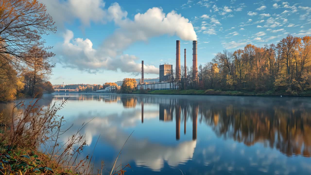 Industrielt fabrikslandskab om efteråret