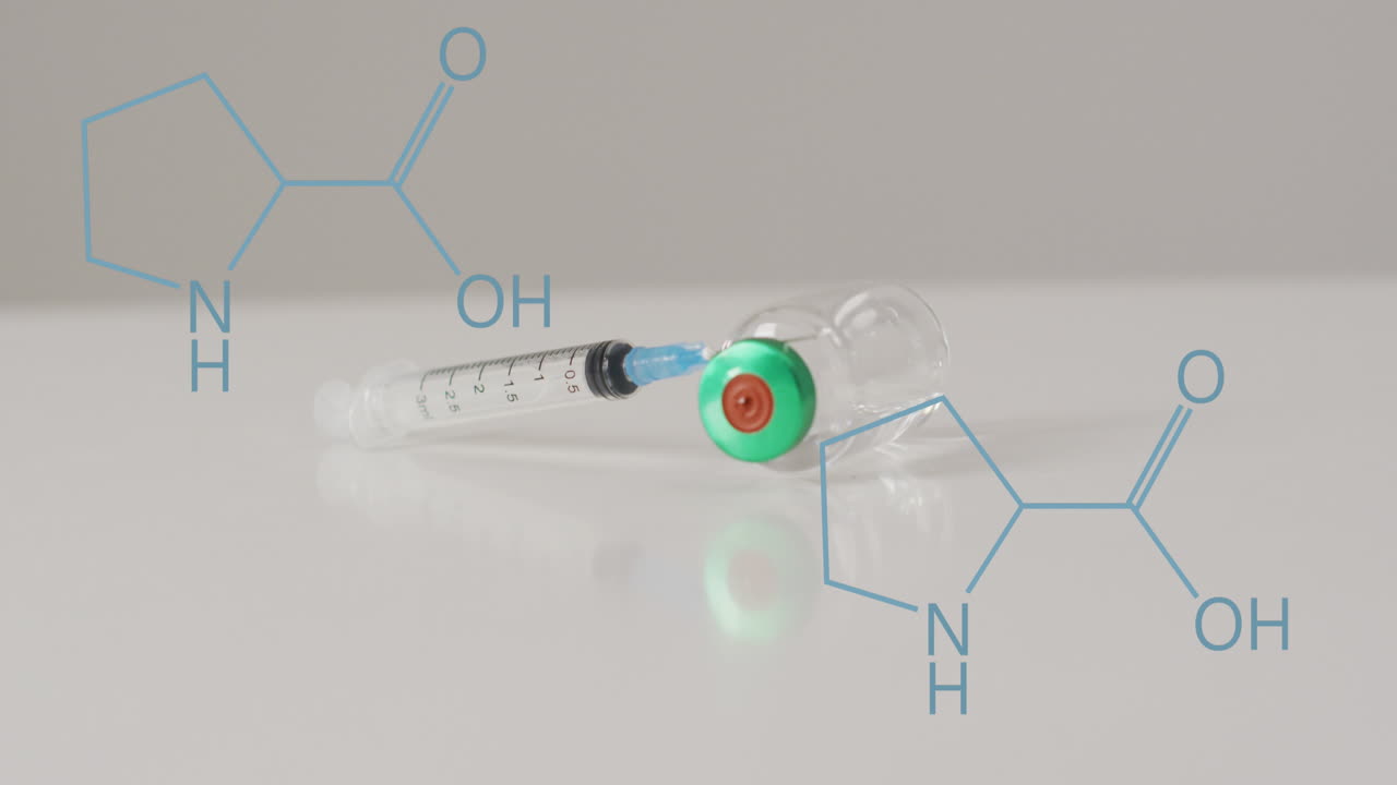 주사기와 백신  ⁇ 통 위의 요소 구조 다이어그램