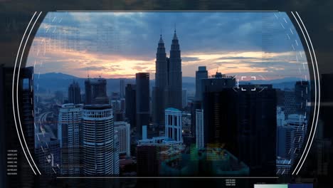 Spy-HUD-Over-Kuala-Lumpur-Skyscrapers,-Petronas-Towers,-Motion-Design