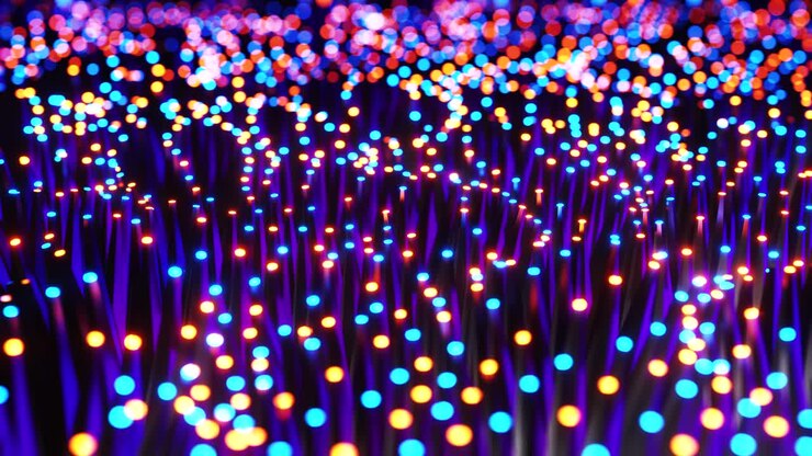 Multicolored LEDs moving in waves. Infinitely looped animation
