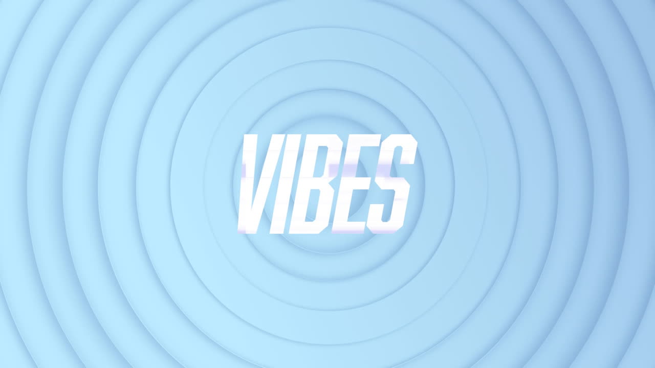 animación de vibraciones texto en blanco, distorsionando sobre círculos concéntricos azules