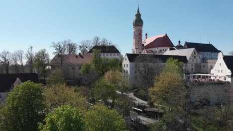 Munich-Andechs-Monastery-in-Germany,-hiking-,-shoot-with-DJI-Mavic-Air-at-4k-30fps