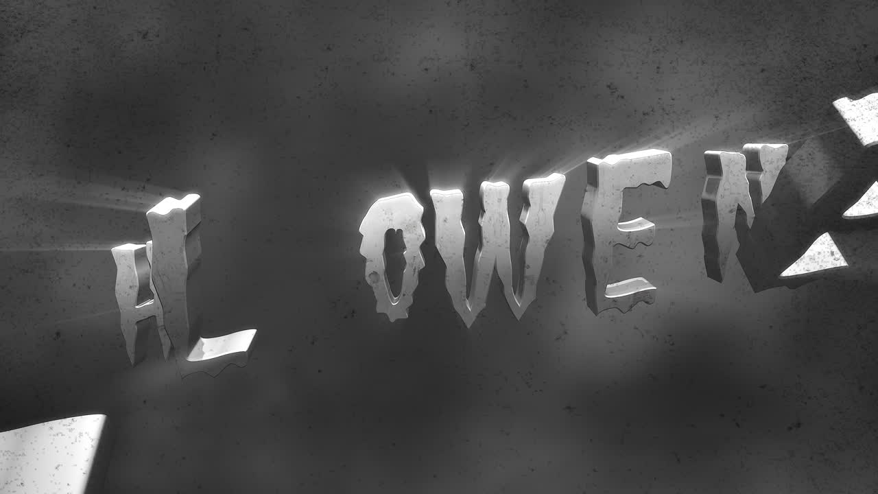 texto de animación halloween sobre fondo de terror místico con humo oscuro y cámara de movimiento