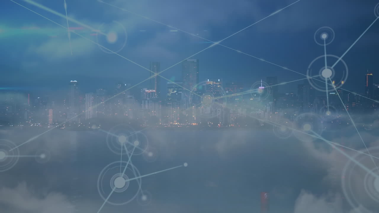 도시 풍경에 대한 연결 네트워크의 애니메이션