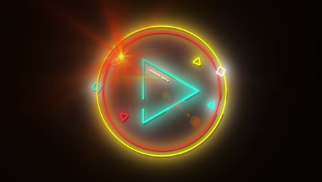 animation of social media neon play button and shapes