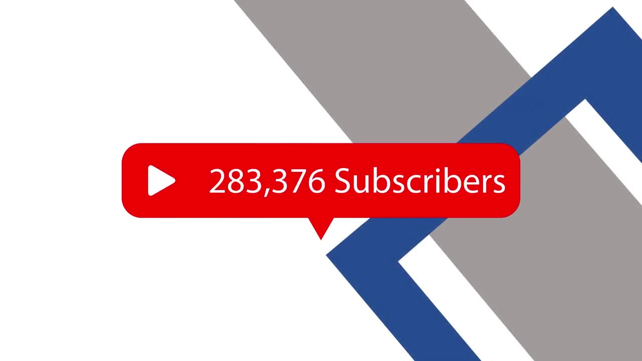 animación del número creciente de suscriptores sobre formas en fondo blanco