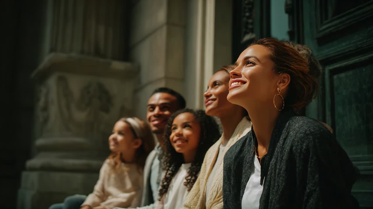 하루를 즐기고 있는 가족