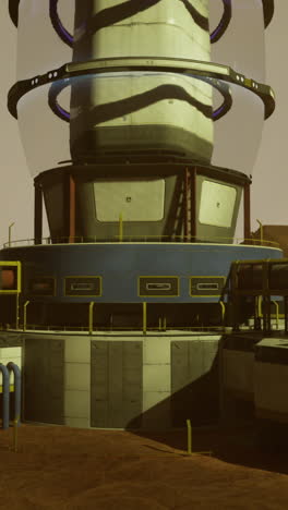 exploration facility on an alien landscape during a dusky atmosphere