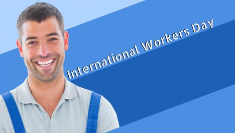 Animation-of-smiling-caucasian-male-worker-over-international-workers-day-text