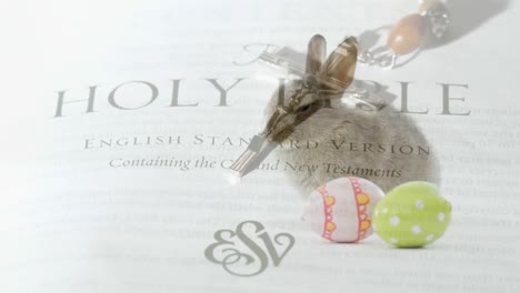conejo de pascua, huevos y biblia