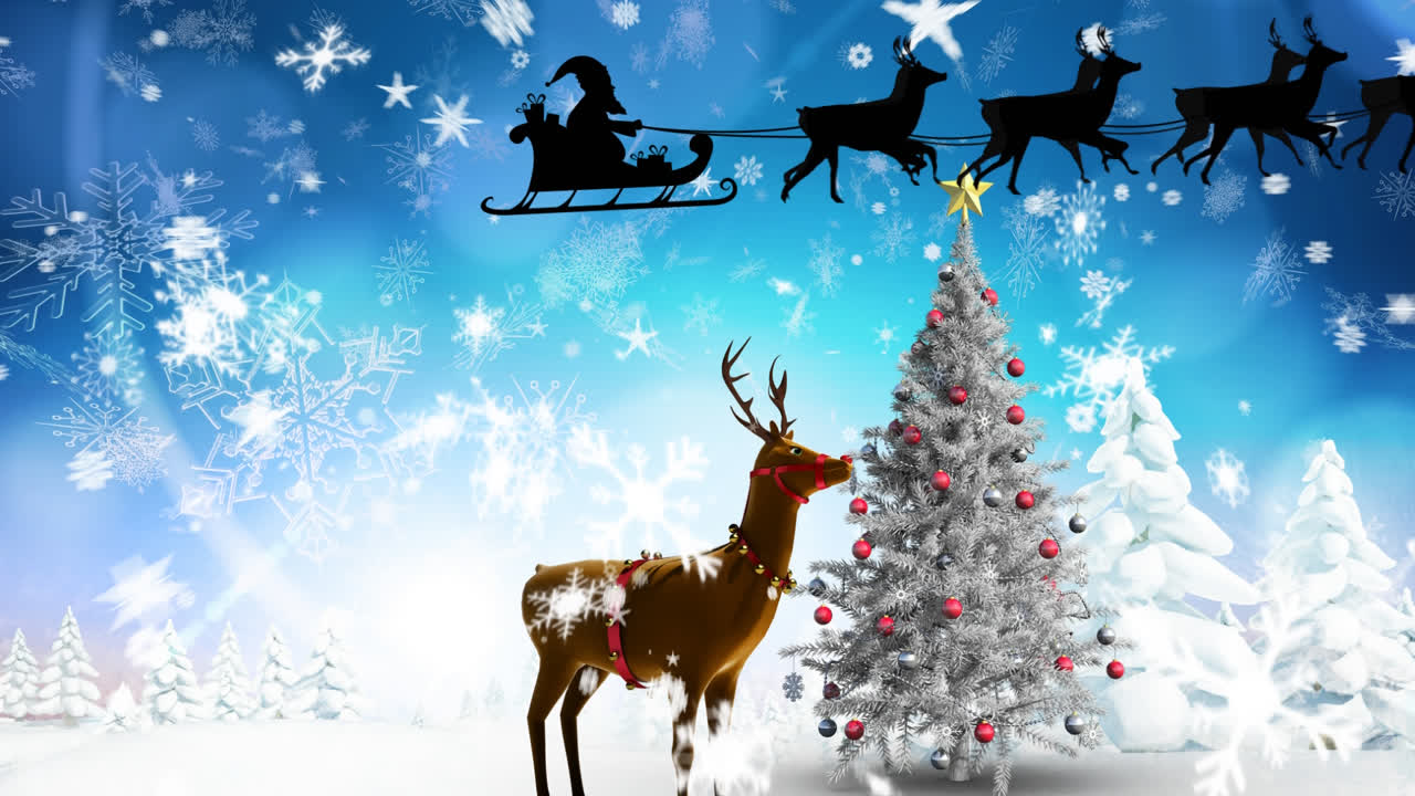 santa claus en trineo tirado por renos