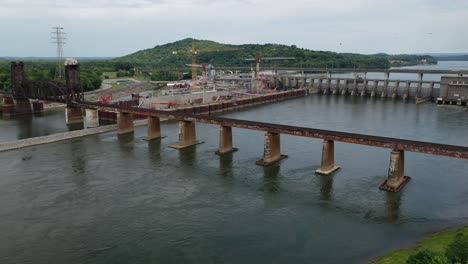 stunning 4k drone footage of chickamauga dam, showcasing its structure, the tennessee river, and scenic beauty. perfect for infrastructure, travel, or history projects