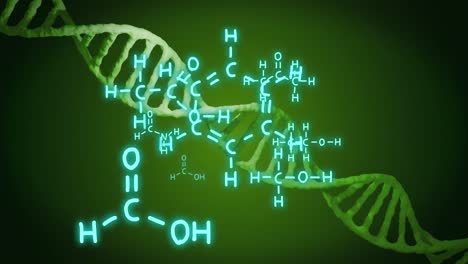 Animation-of-dna-strand-and-scientific-data-processing-over-black-background