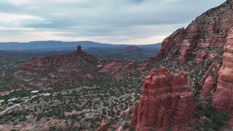 flying on red rock buttes in sedona countryside town, arizona, usa