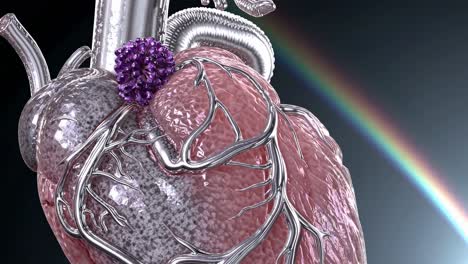 3d model of a heart with a gemstone and rainbow
