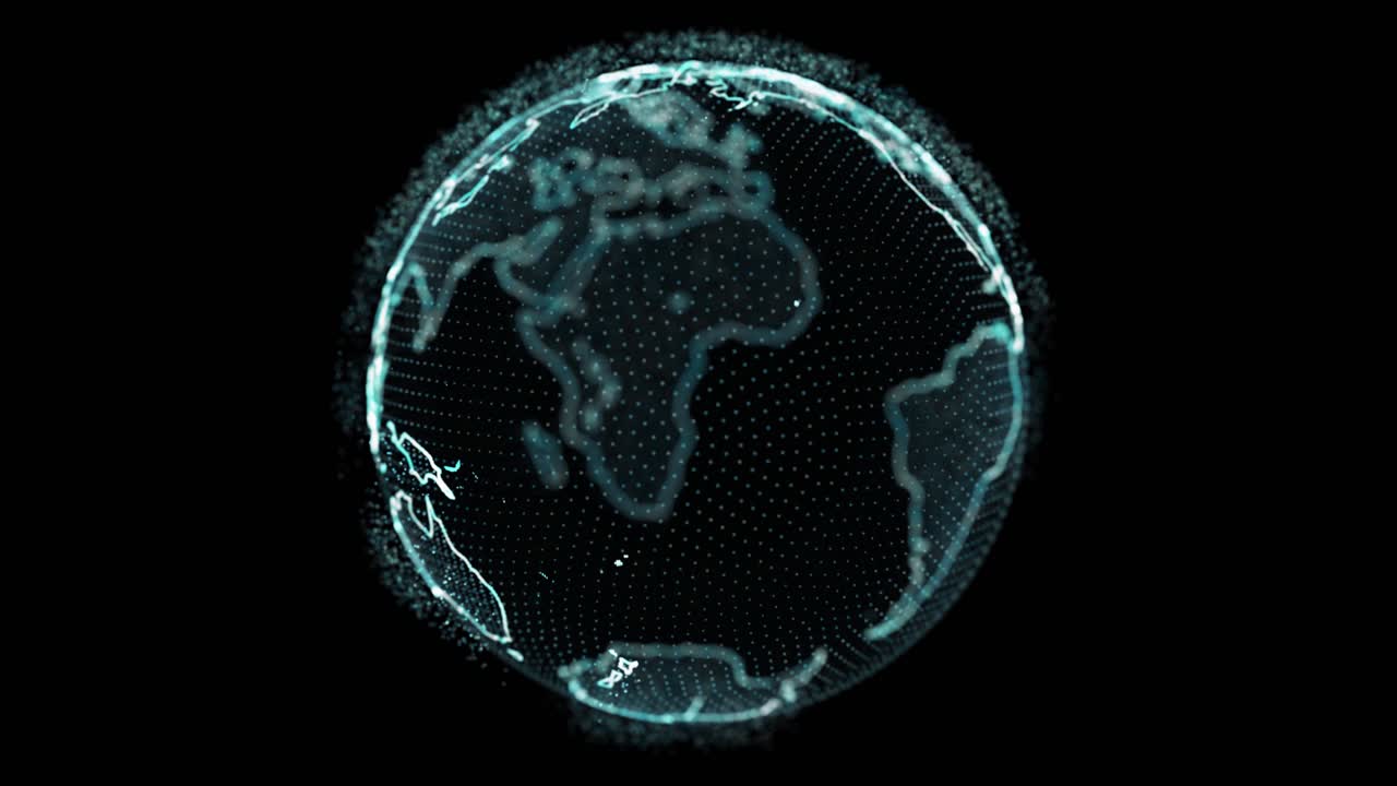 Abstract rotating digital world hud globe from particles loop 4k animation alpha mask matte channel