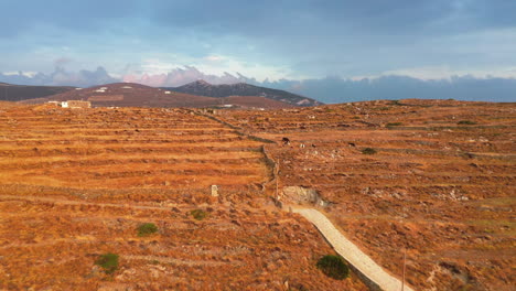 Aerial-shot-of-a-Greek-Cycladic-islands-mountainous-landscape