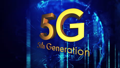 animación de texto de 5g 5a generación sobre el globo giratorio