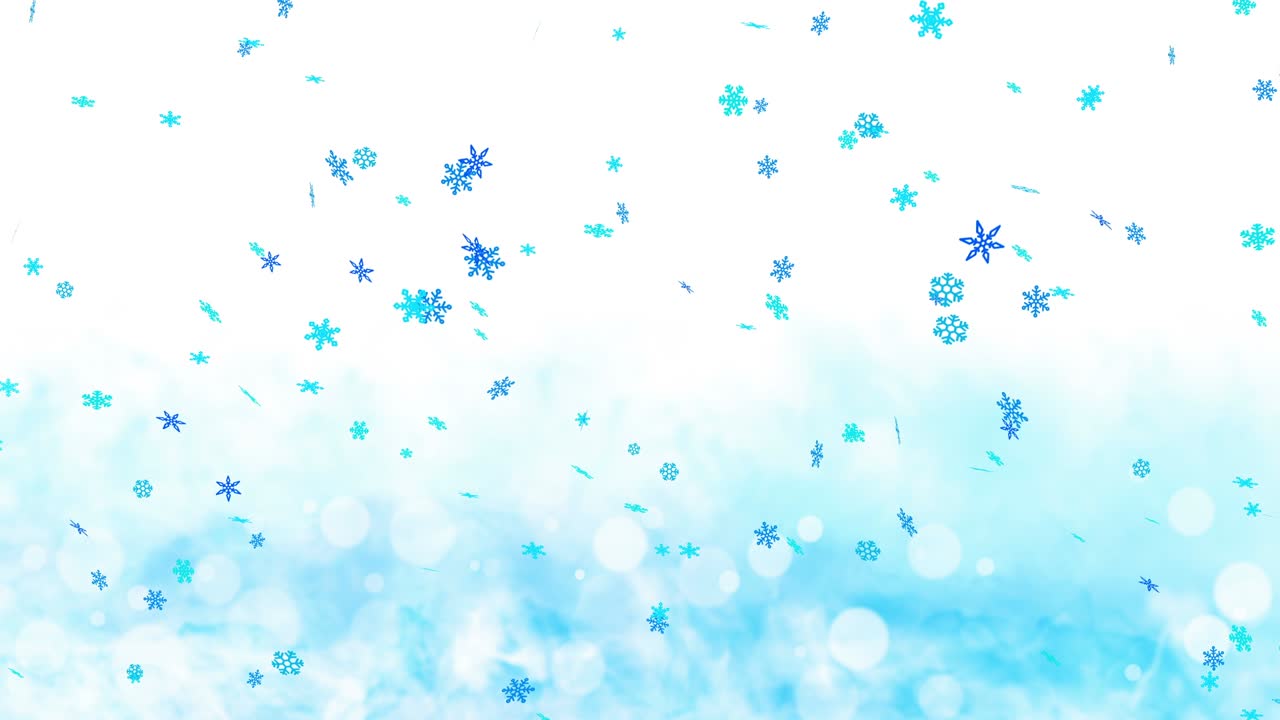 다채로운 밝은 눈 결정은 불과 함께 겨울 배경에 흔들리고 있습니다. 아름다운 자연 장면. 그림 겨울 눈알. 루프 애니메이션.