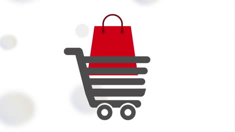 carrito de compras con bolsa roja