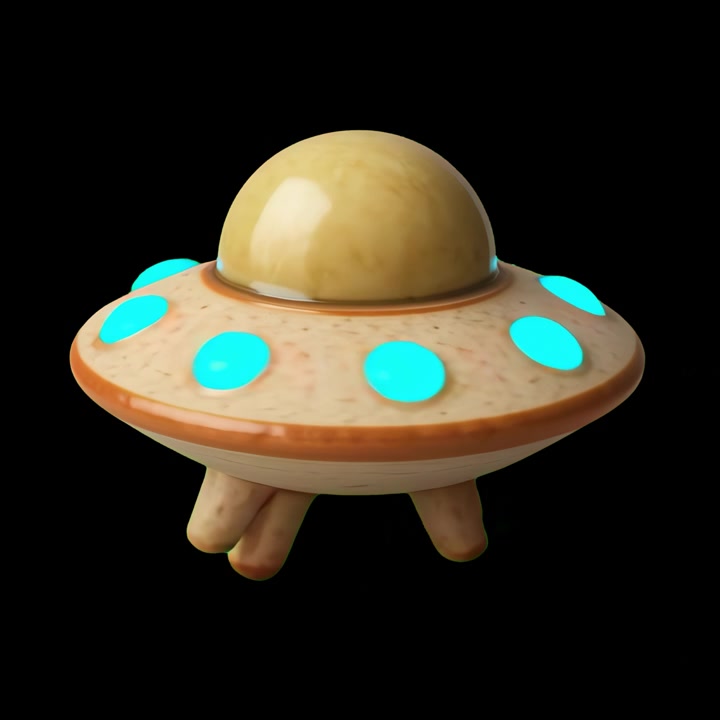 Animated Cartoon UFO with Glowing Blue Lights