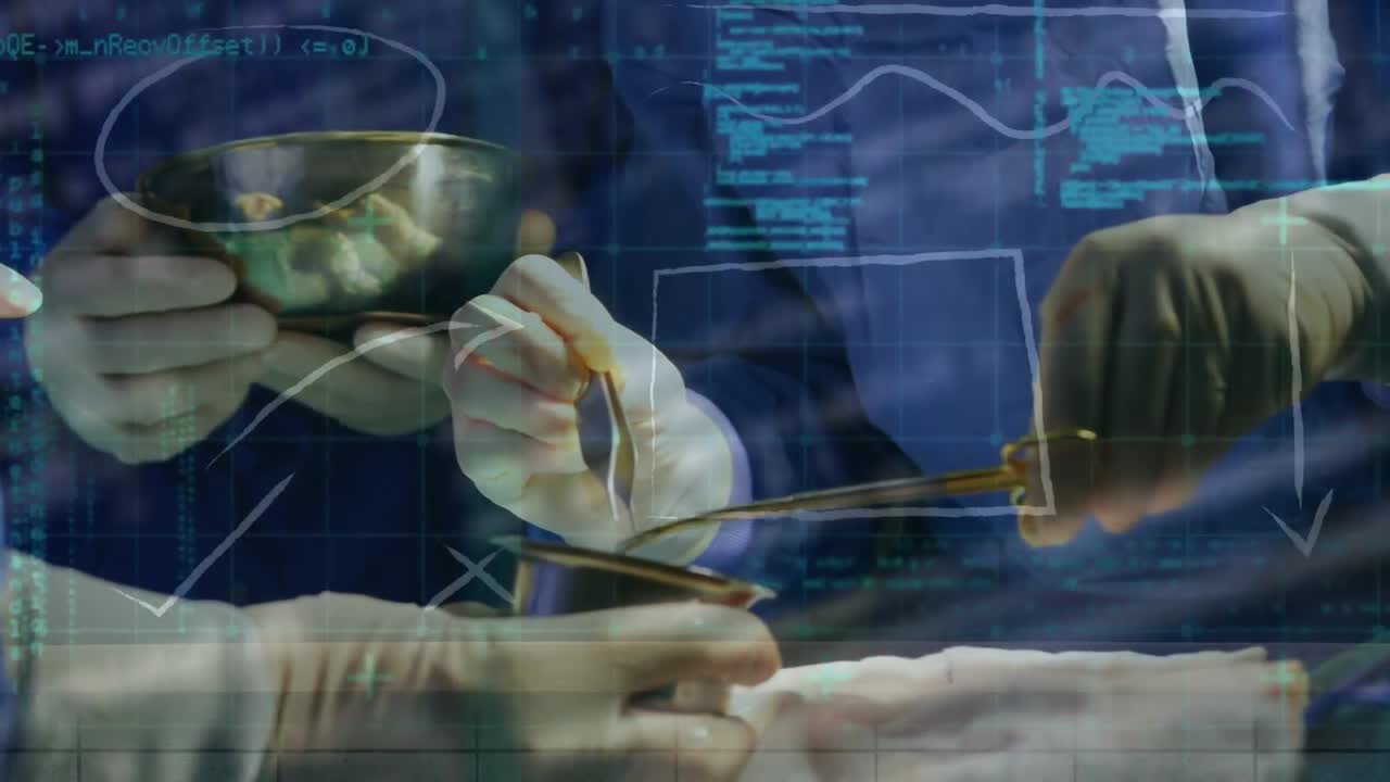 수술실의 외과 의사들에 대한 디지털 인터페이스의 애니메이션