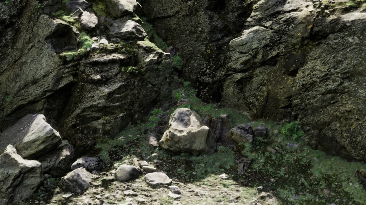 Rocky coastal landscape showcasing natures raw beauty in bright sunlight