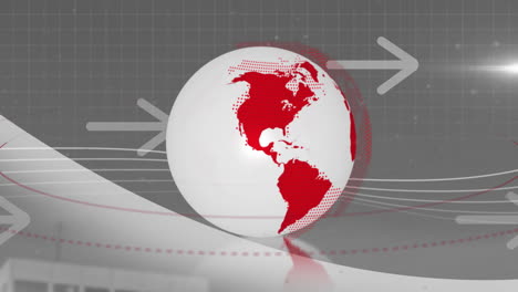 globo giratorio con continentes rojos y líneas blancas, animación de noticias globales