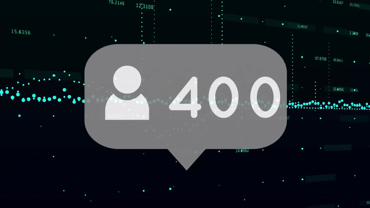 animación del icono de los medios y procesamiento de datos sobre fondo negro