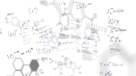 animation of mathematical formulae and data processing on white background