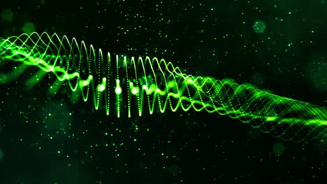 4k looped sci-fi green background with bokeh and light effects. glow green color particles form lines, surfaces, string structures as virtual space or hologram for hud screen. 8