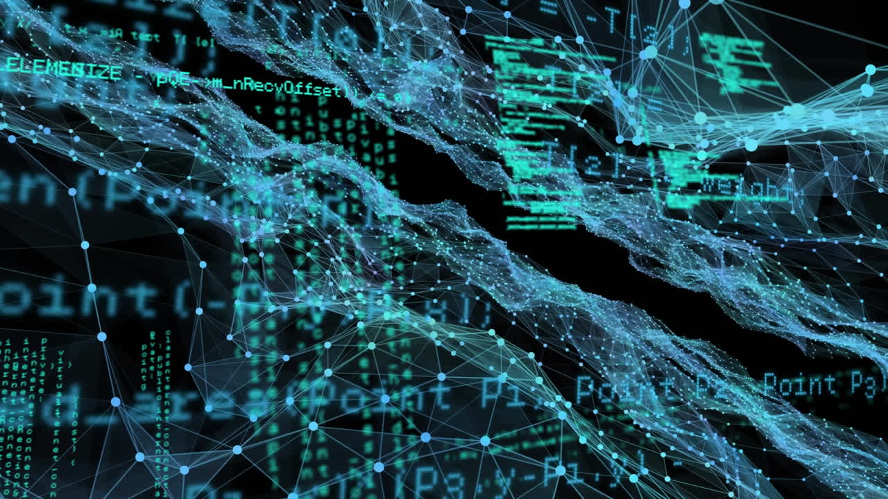 Data processing against network of connections on black background