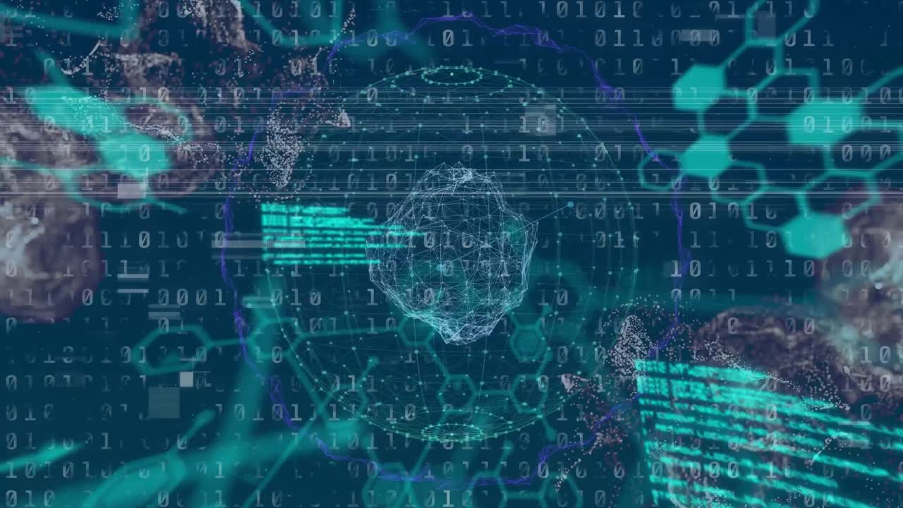 animación de interferencia sobre el procesamiento de datos y globo sobre fondo negro