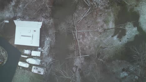 top view of snowy forest during winter season, warren, ohio, usa