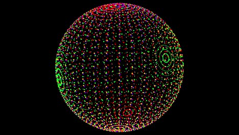loop rotate sphere animation cycle. colorful dots on black background
