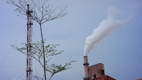 Vista-De-La-Fábrica-Tirando-Sus-Residuos-De-Humo