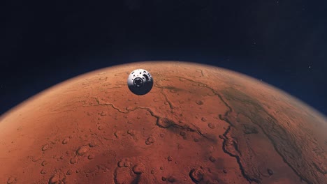 nave espacial descendiendo de la órbita de marte y acercándose a la superficie del planeta