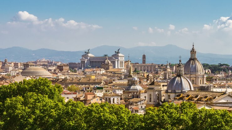 Time Lapse of Rome Skyline in Panoramic View