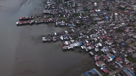 aerial over slums of stilt houses in buenaventura, colombia