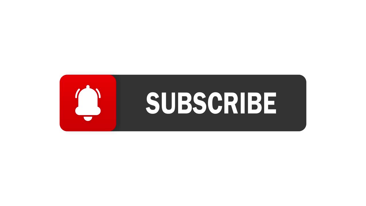 Red rounded subscribe button on white background. Motion graphics.