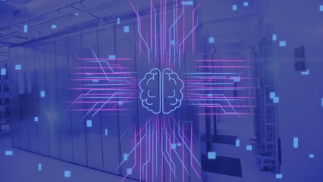 Animation-of-human-brain,-circuit-board-and-data-processing-over-computer-servers