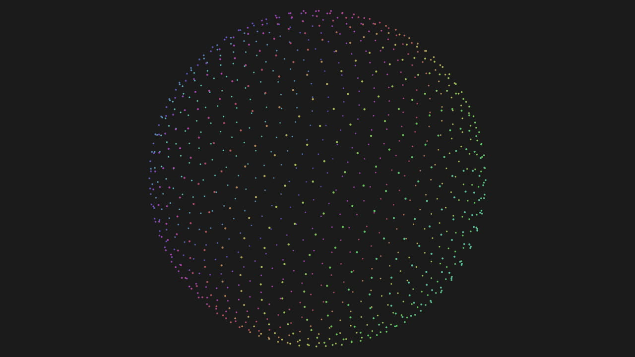 다채로운 점들이 검은색과 색으로 구 모양의 원을 형성합니다.