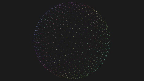 multicolored dots form sphere-shaped circle in black and white